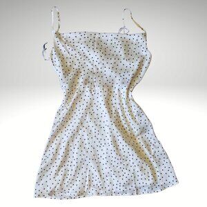Lulus Polka Dot Satin Mini Dress White Black NWT Size Small